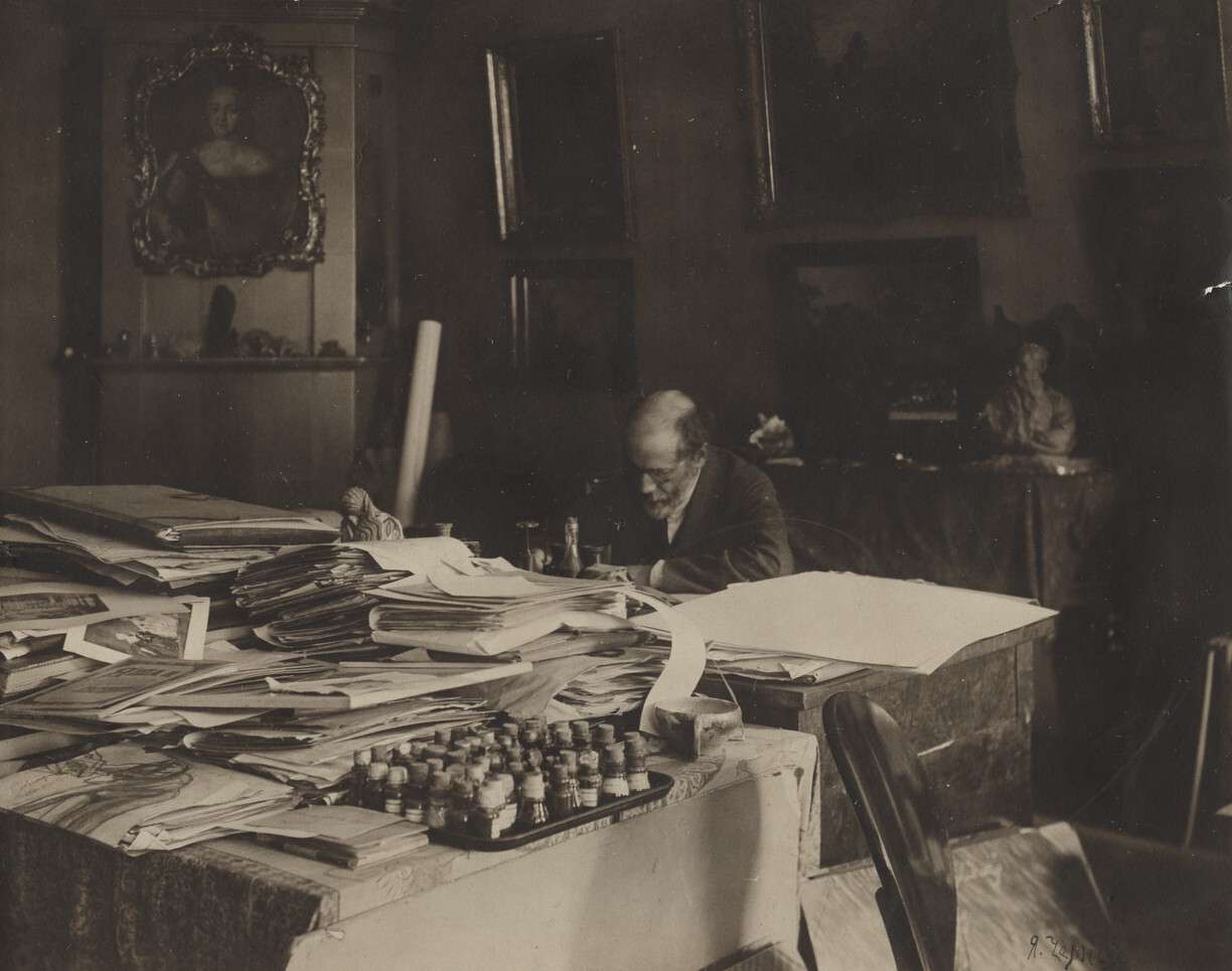 Y. Chernov. 
 

A. N. Benois in His Study, before 1914 
 